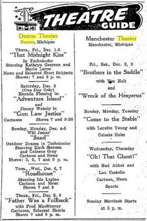 Dexter Theatre - 1949 Ad For The Dexter And Manchester Theaters